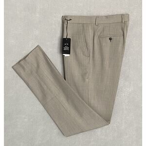Armani Exchange Men's 32W Dress Pant Flat Front Raw Hem Wool Taupe Heather NEW